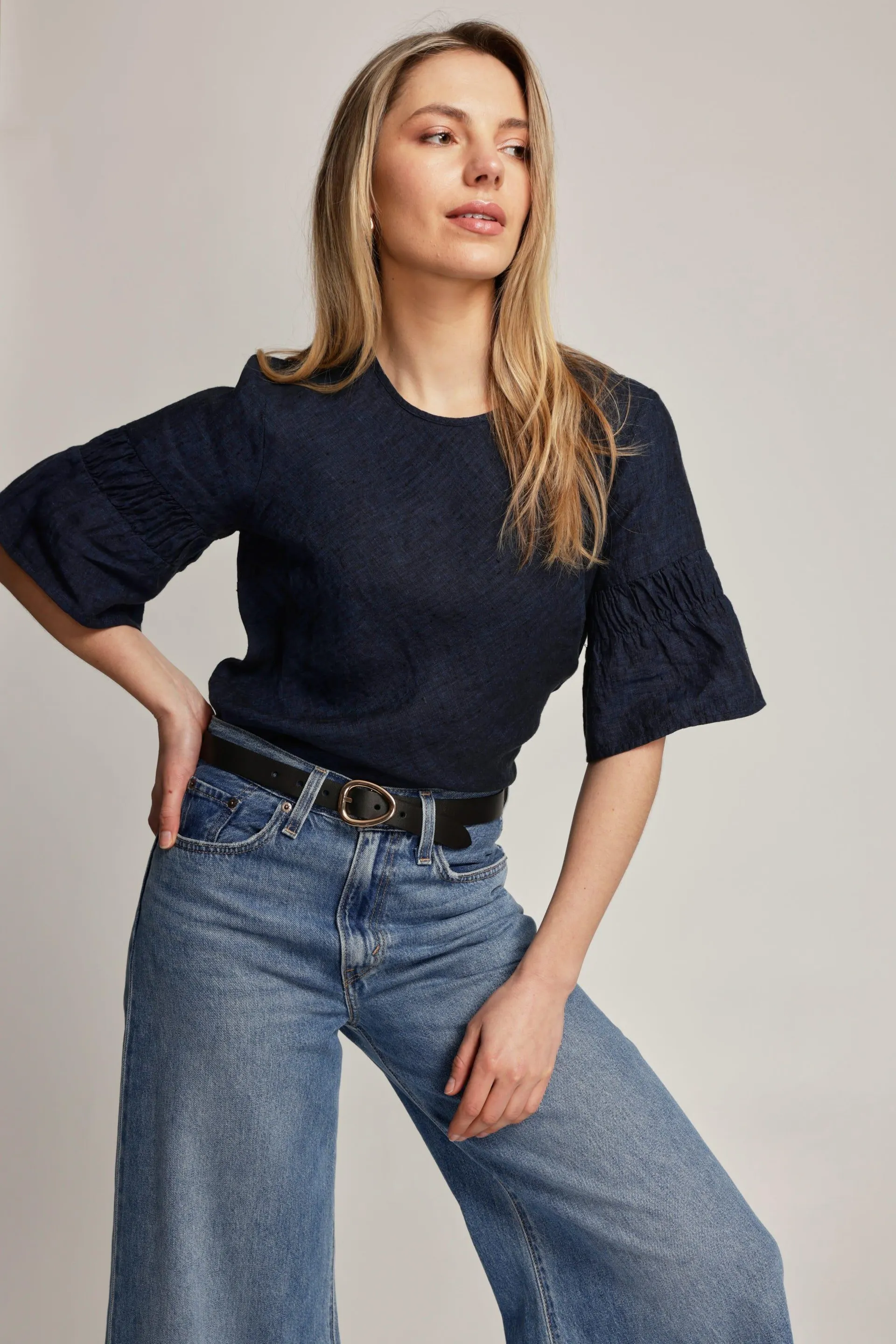 Mia Linen Sleeve Detail Top