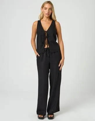 Tie Waist Linen Blend Pant