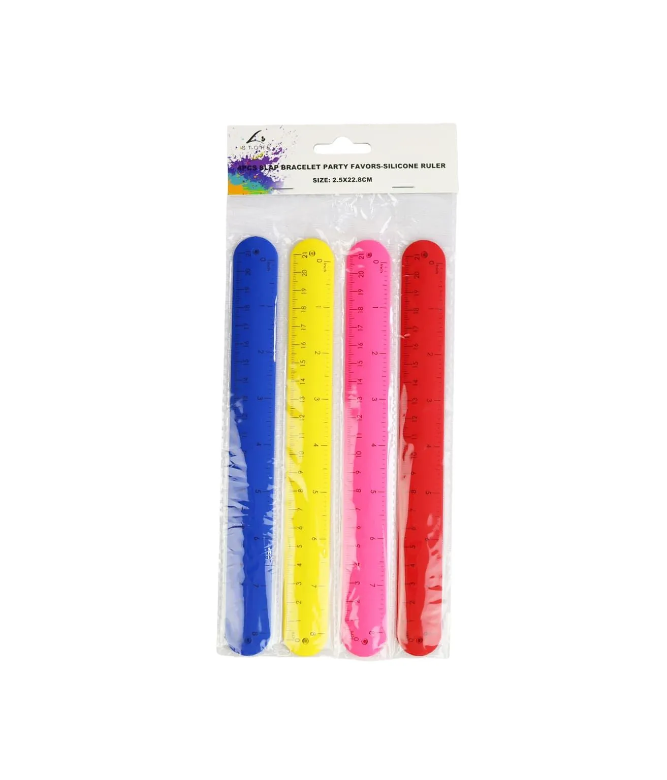 Silicone Ruler Slap Bracelet Set 4pc 2.5x 22.8cm