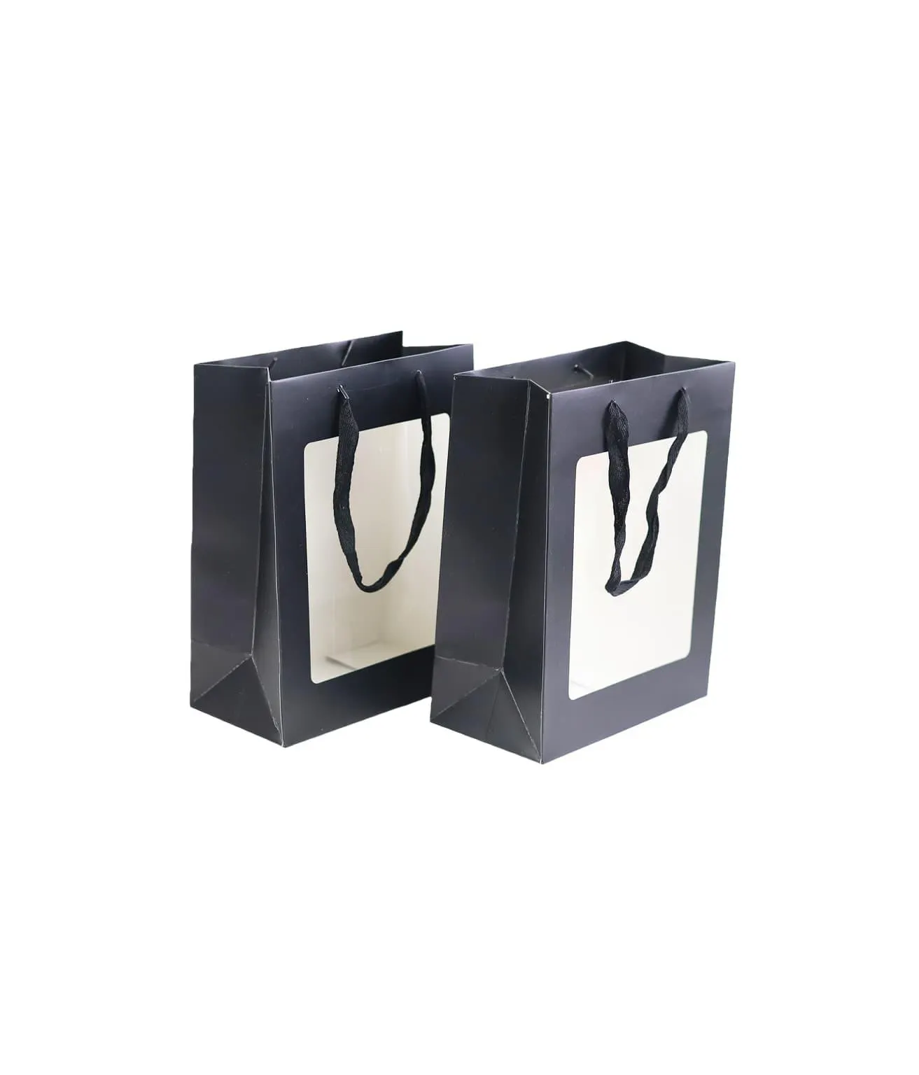 Medium Black Paperboard Gift Bag with Window 21x11x27cm 2pc