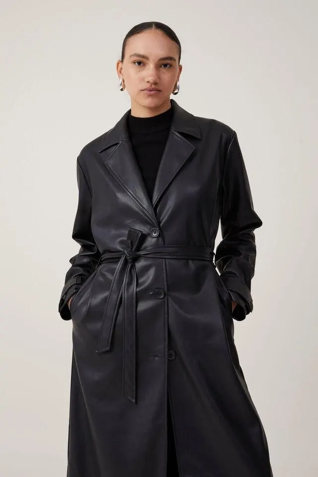 Brooklyn Faux Leather Trench Coat