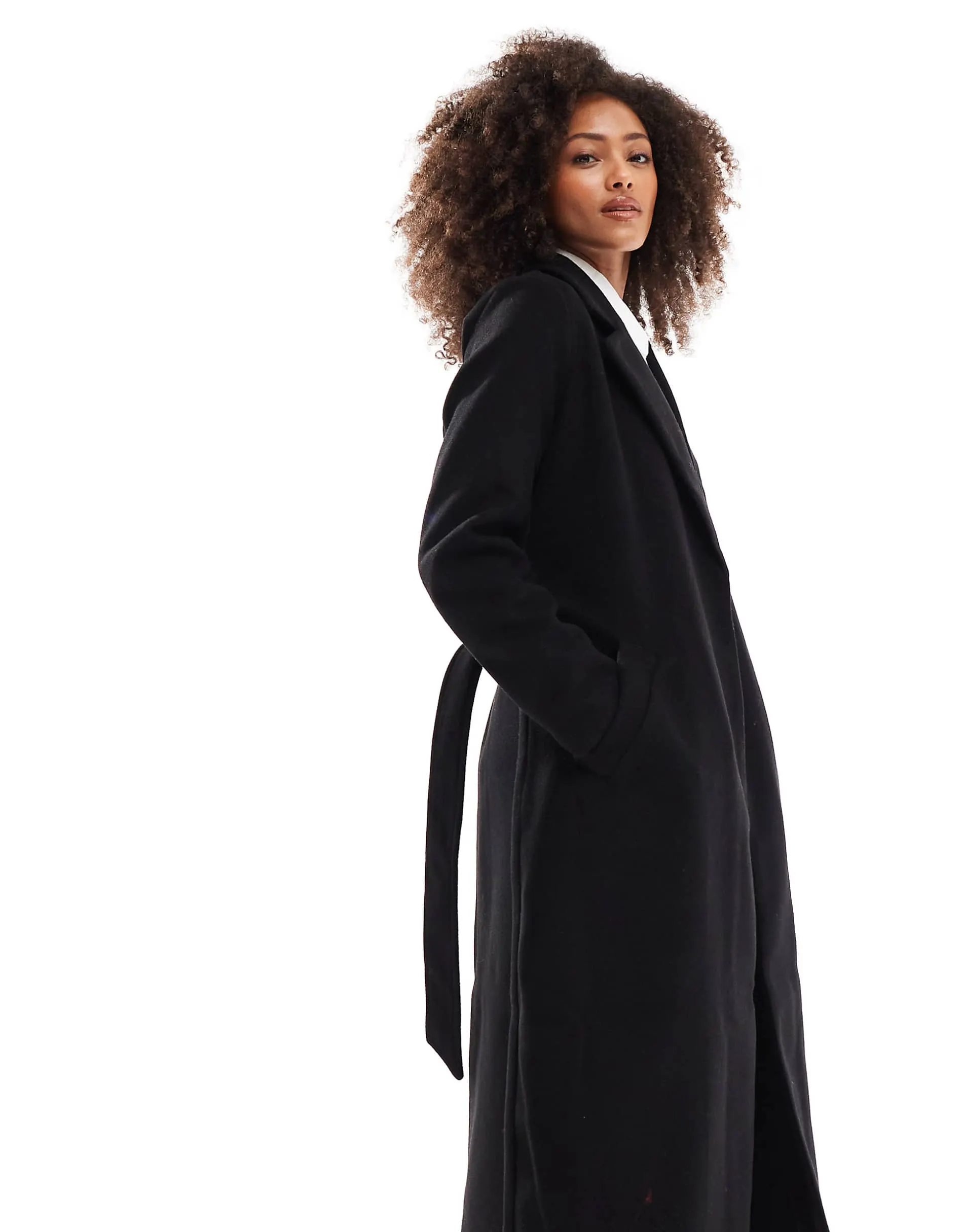 Vero Moda belted maxi coat in black