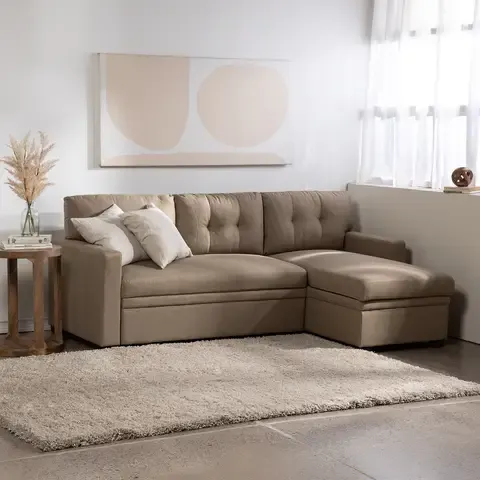 Sofá Seccional Cama 2 Plazas Tela Lino Beige Sidney
