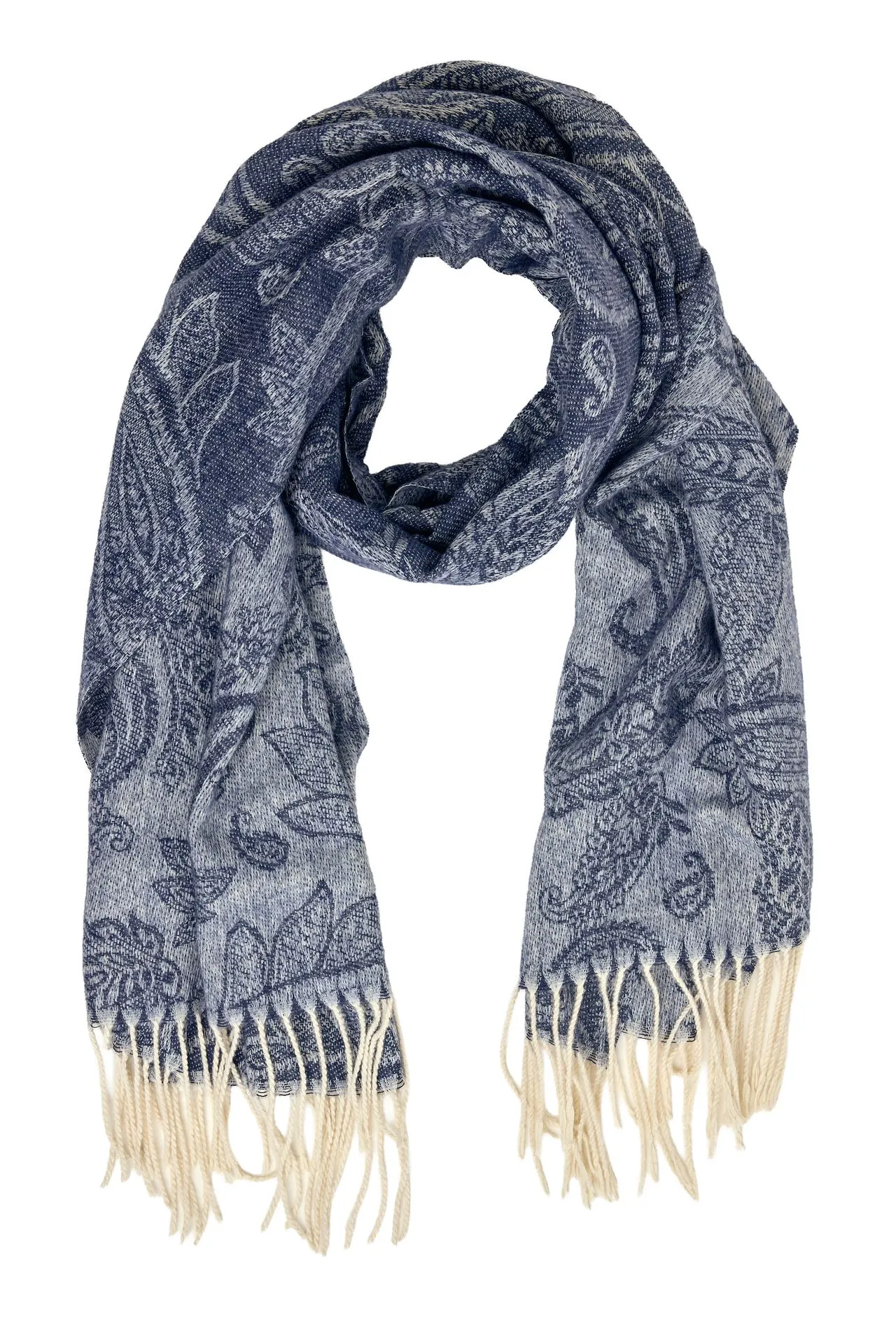 Donkerblauwe sjaal met paisleyprint