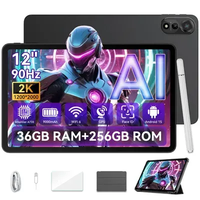 Blackview Tablet Mega2wifi, 12 Zoll, 2K, FHD, 36(12+24)GB+256GB-Grey, Android 15, incl. Tablet-Stift, Schutzhülle, 2000*1200, 9000mAh, Gemini AI