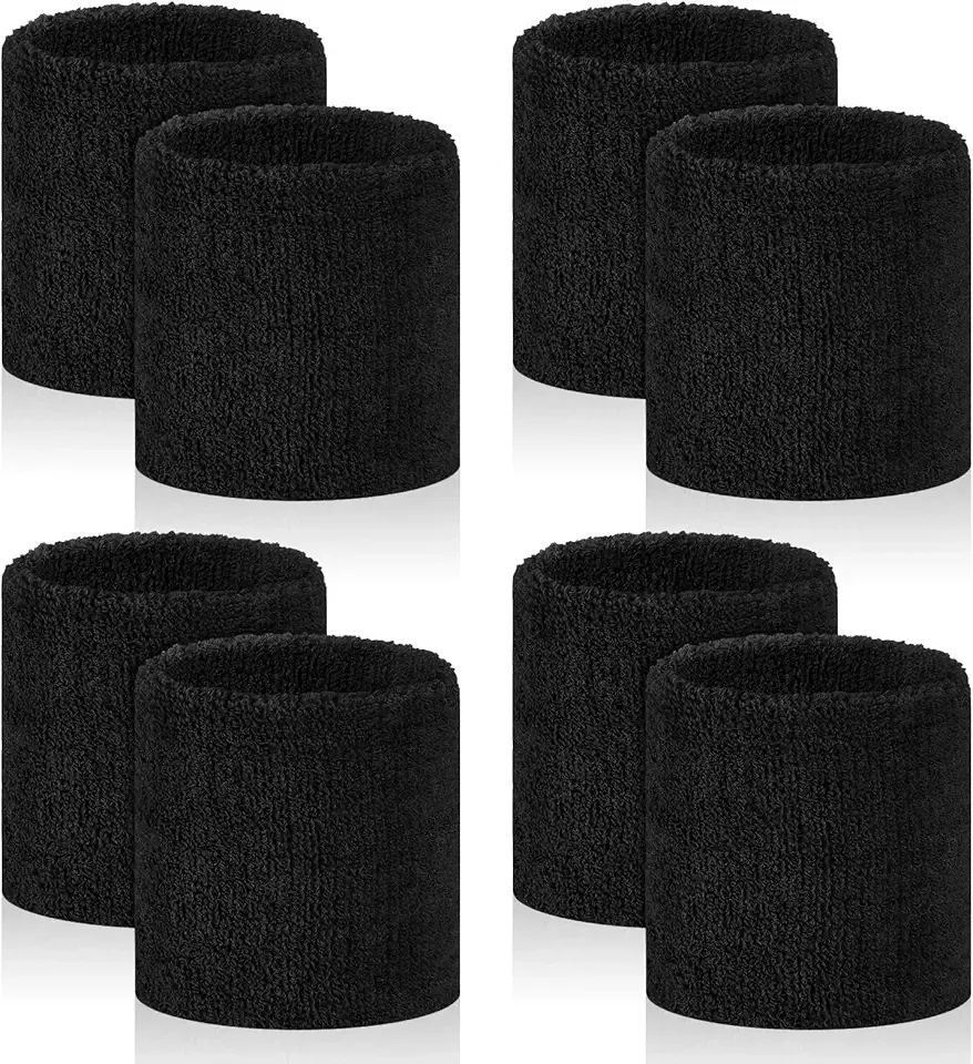 8 Pack Wrist Sweat Bands for Men Women, Absorbent Sports Wristband | Breathable Terry Cotton Cloth, Elastic Fit, Moisture Wicking,Wristband for Tennis, Basketball, Running, Gym and Competition