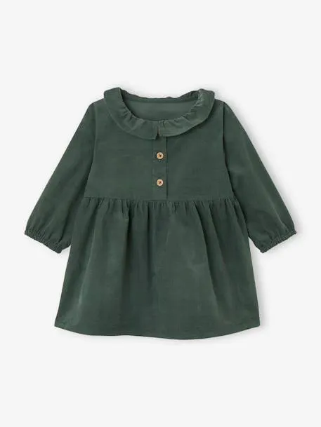 Robe à collerette en velours milleraies bébé - vert sapin