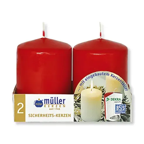 2er-Pack Stumpenkerzen - kaminrot - 8 cm