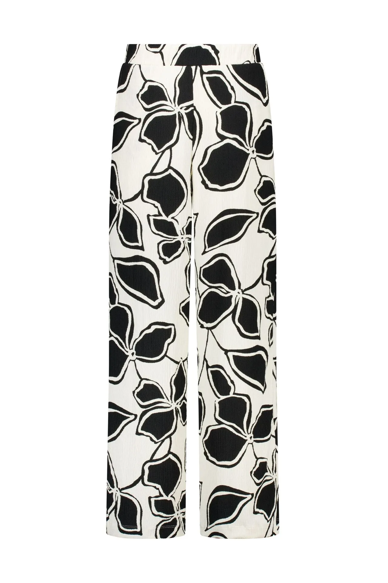 Wide fit broek | Ecru/zwart | Grafische print