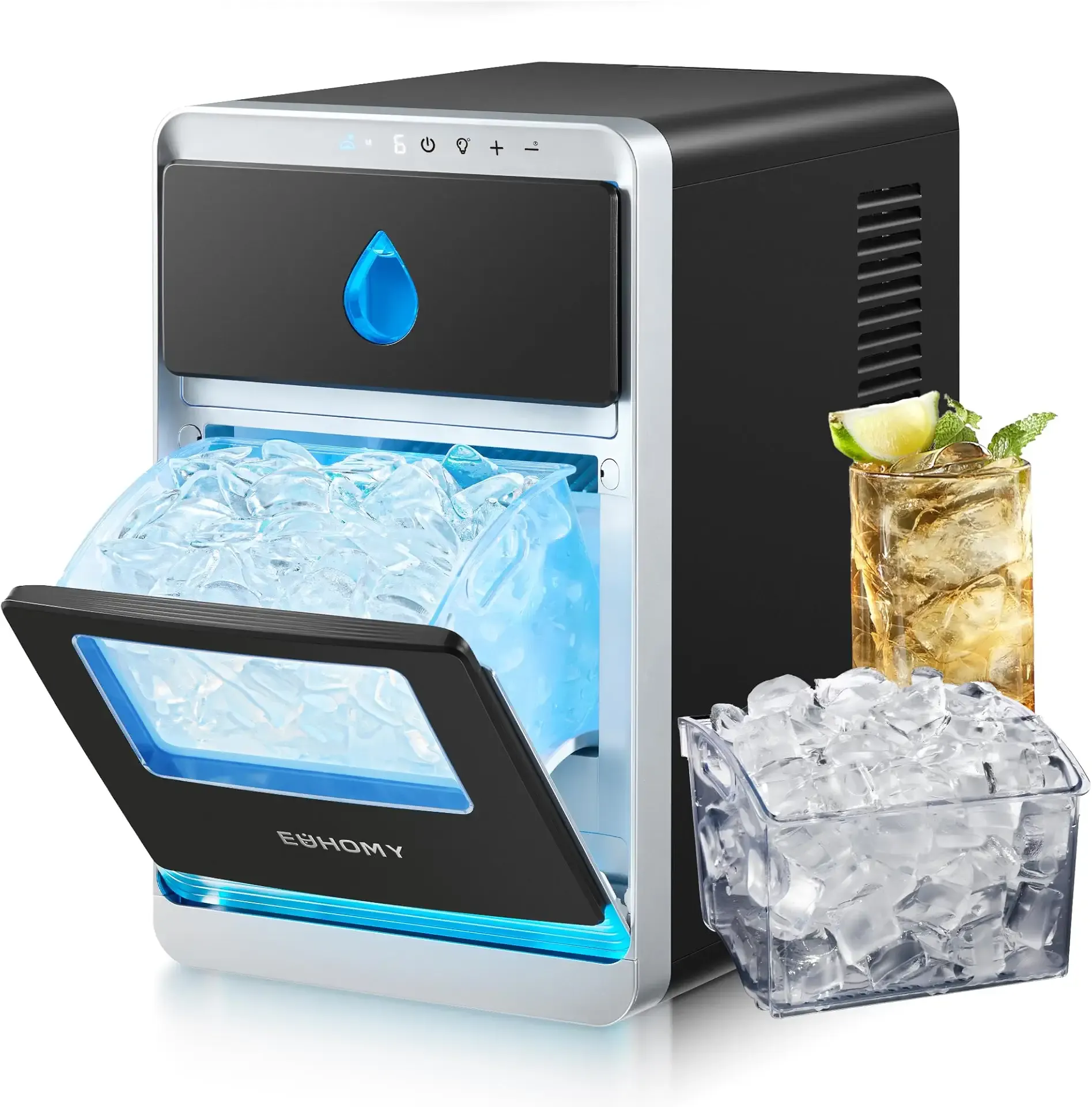 EUHOMY LunaArc Crescent Ice Maker Countertop, 1600Pcs/Day, Ready in 12Mins, Auto Deep Cleaning, Timer, Portable Ice Maker Machine with Clear Ice Cubes for Whiskey/Coffee/Soft Drinks