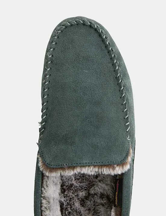 Suede Fleece Lined Moccasin Slippers