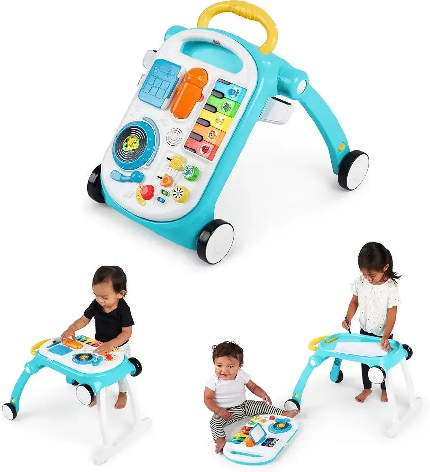 Baby Einstein Musical Mix ‘N Roll 4-in-1 Push Walker, Activity Center, Toddler Table & Floor Toy, 100+ Songs & Phrases, DJ Station with Piano
