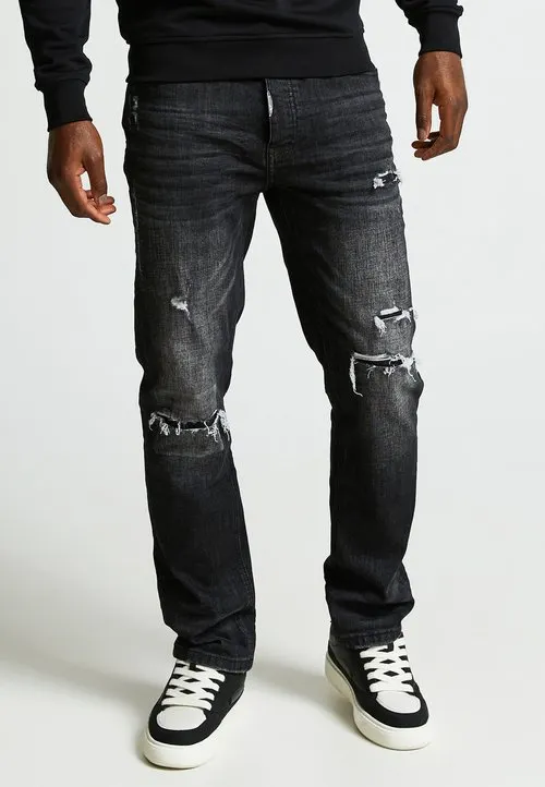 PACELLI LOOSE STACKED FIT DENIM JEAN - Jeans straight leg - black