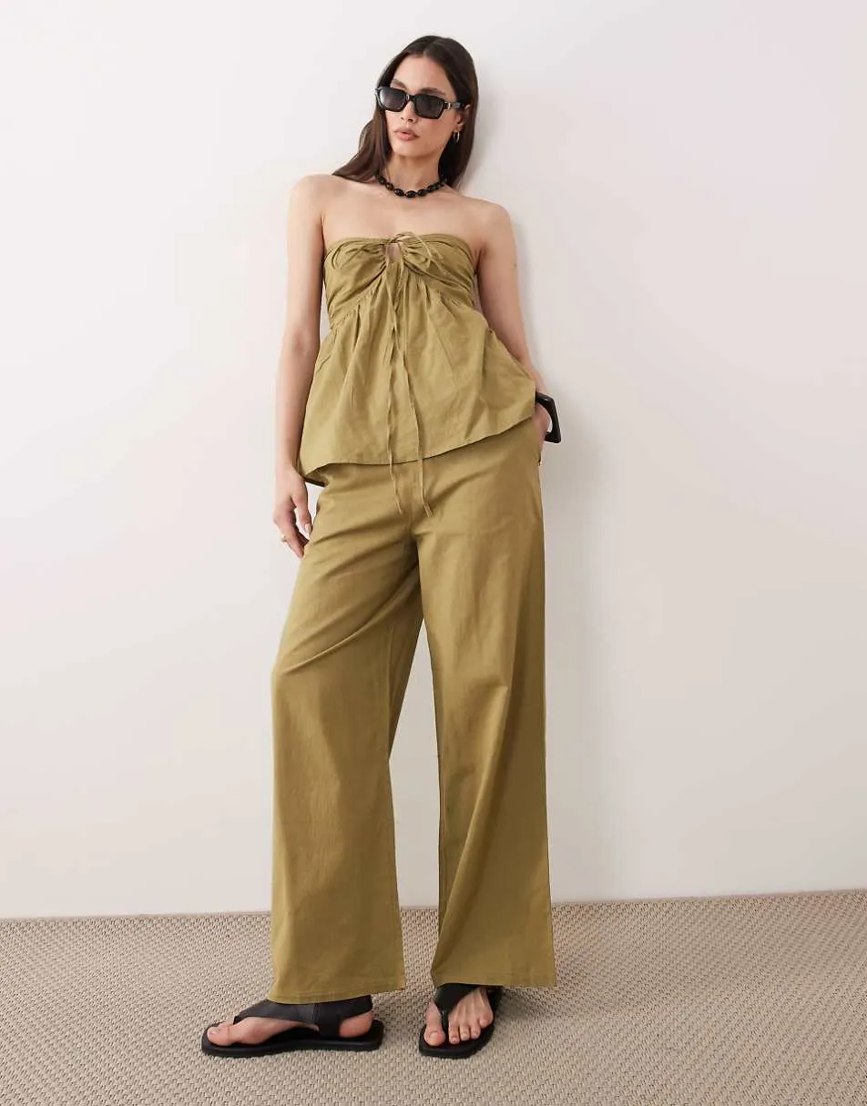 Esmee tie front beach trouser co-ord in light green