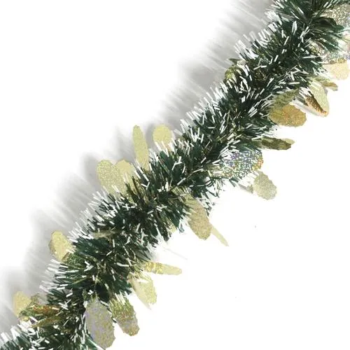 Enchanted Forest® 12' Green Tinsel Christmas Garland with Gold Leaves