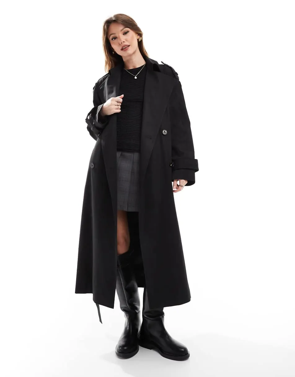 ASOS DESIGN longline trench coat in black
