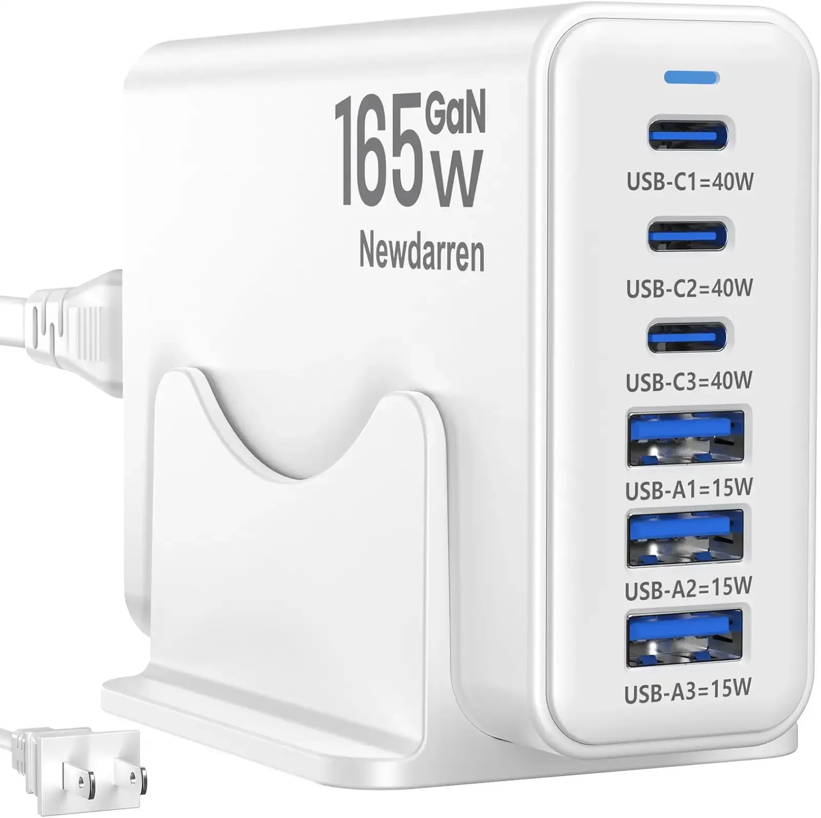 165W GaN USB C Charging Station, 6-Port Desktop Charger with 40W USB-C Fast Charging, Multiport Charging Hub for MacBook, iPhone 17/16/15, iPad, Samsung Galaxy, Tablets, Home Office White