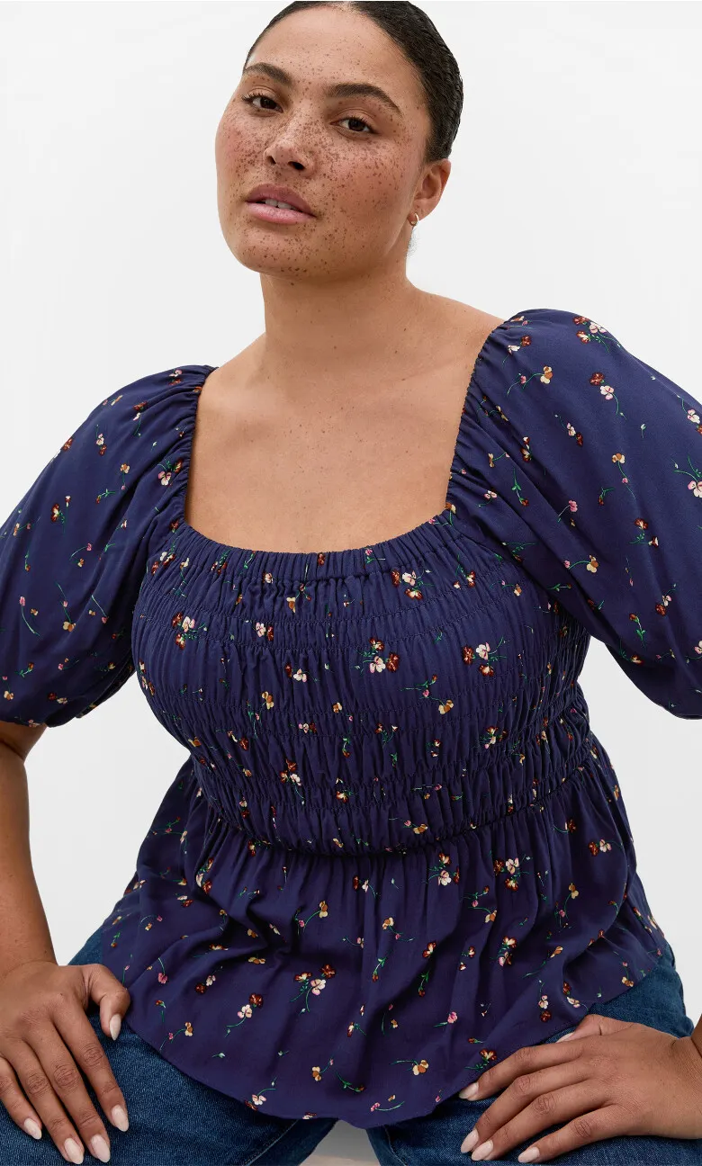 Aire Ditsy Print Top - navy