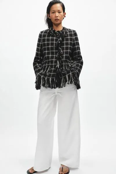 ZW COLLECTION CHECK FRINGED JACKET
