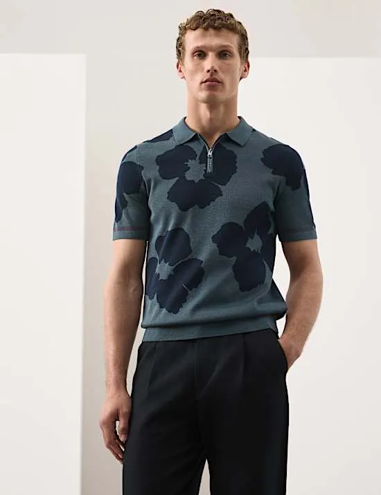 Strick-Poloshirt aus reiner merzerisierter Baumwolle mit kurzem Reißverschluss