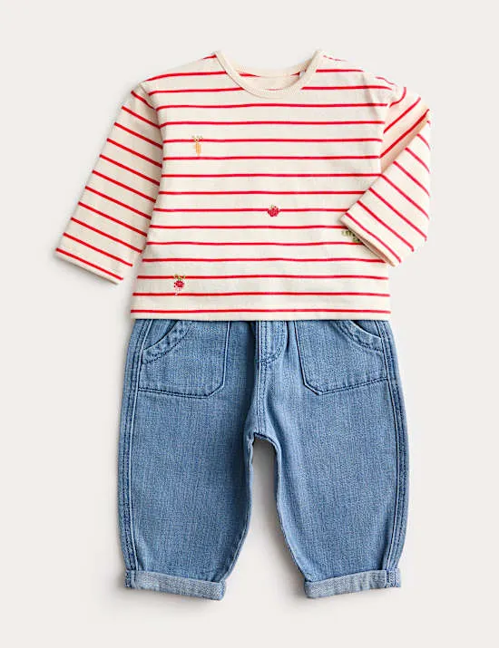 2-teiliges gestreiftes Outfit mit hohem Baumwollanteil (0–3 J.)