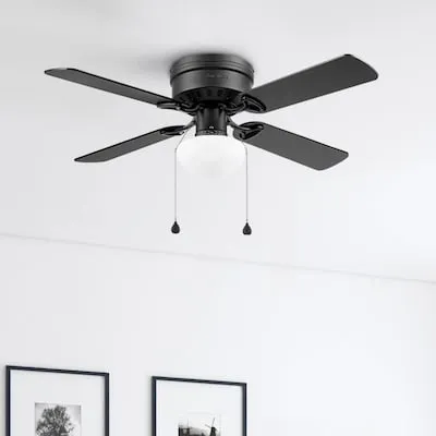 Armitage 42-in Matte Black with Black/Cocoa Blades Flush Mount Ceiling Fan With Light and Pull Chain Included 4 -Blade