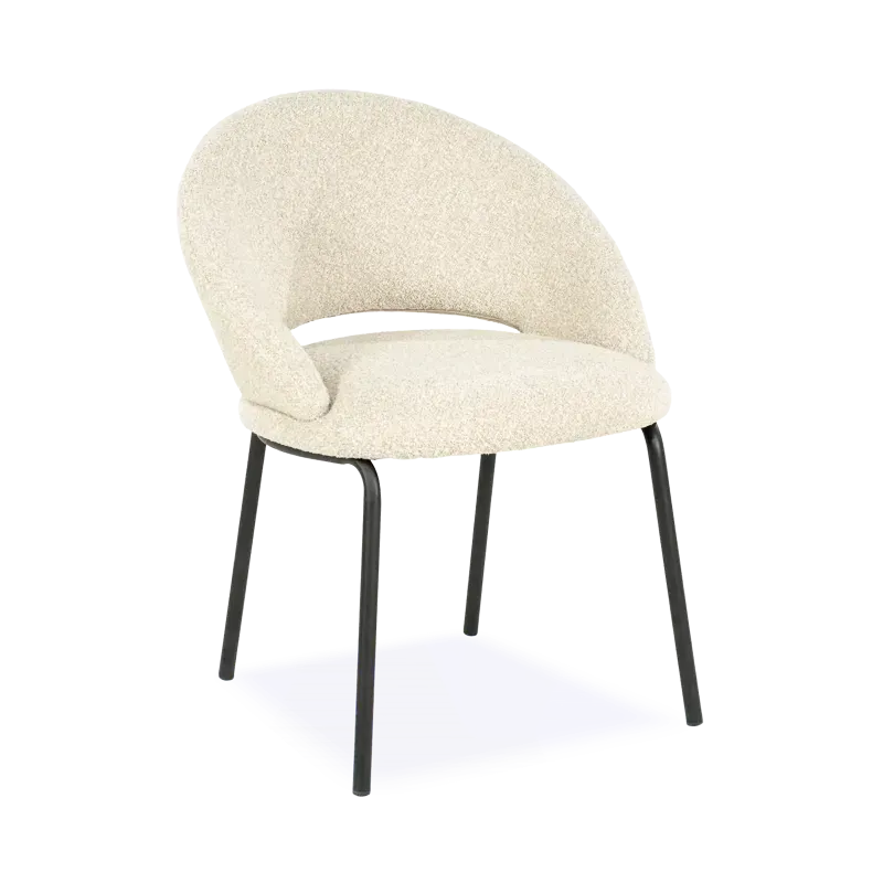 Eetkamerstoel Nido – stof Cloud Beige – open rug – poot zwart