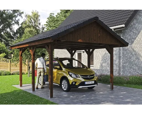 Přístřešek na auto SKAN HOLZ Wallgau 430 x 500 cm ořech