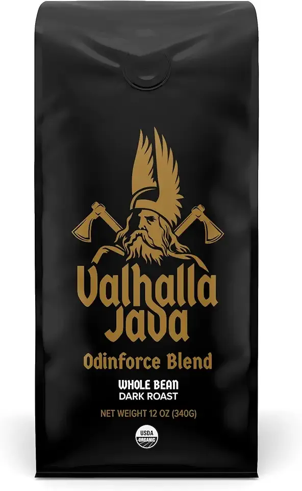Death Wish Coffee, Valhalla Java Odinforce Blend - Whole Bean Dark Roast - Extra Kick of Caffeine - Arabica & Robusta Coffee Beans - 12 Ounce (Pack of 1)