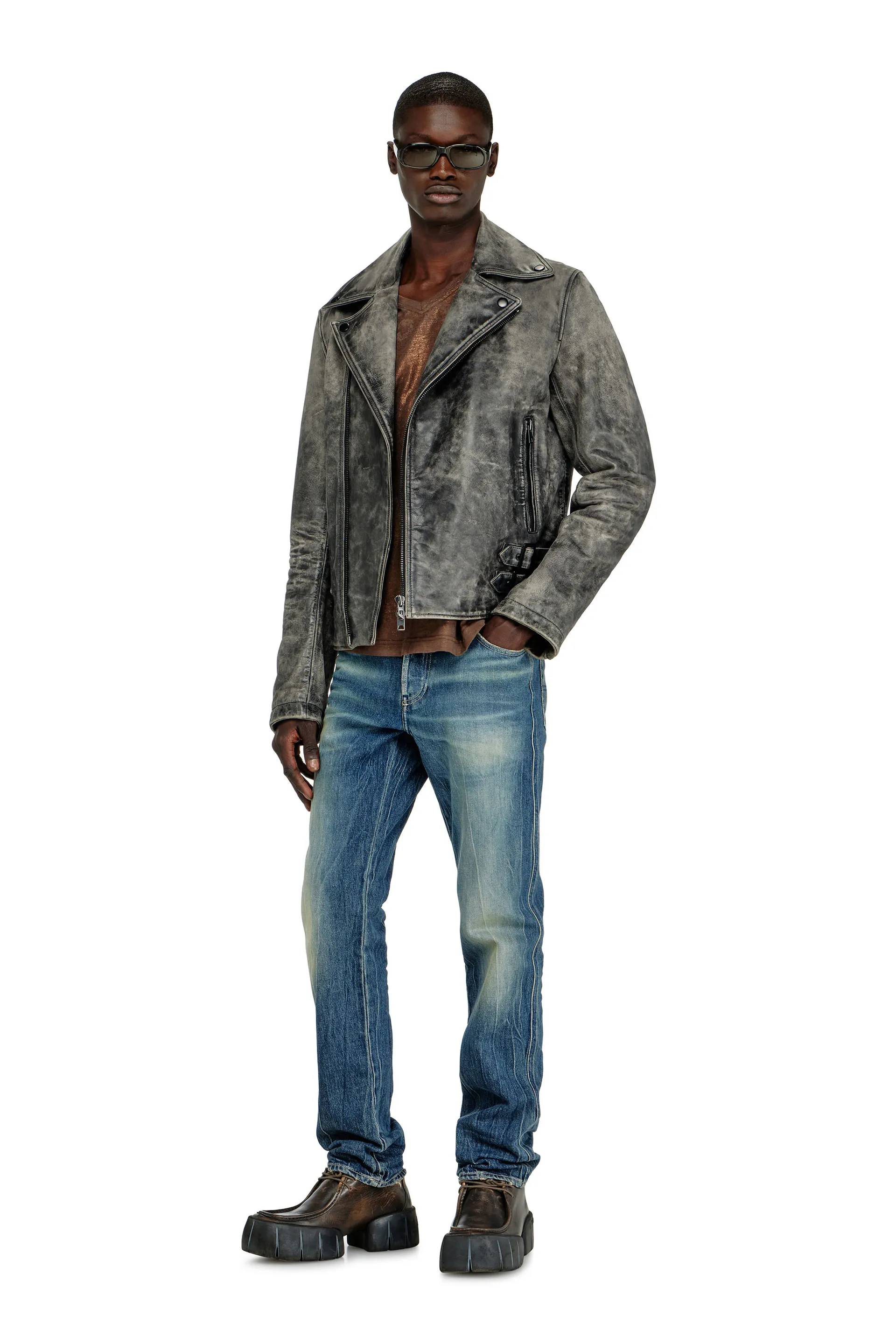 Biker jacket in treated leather