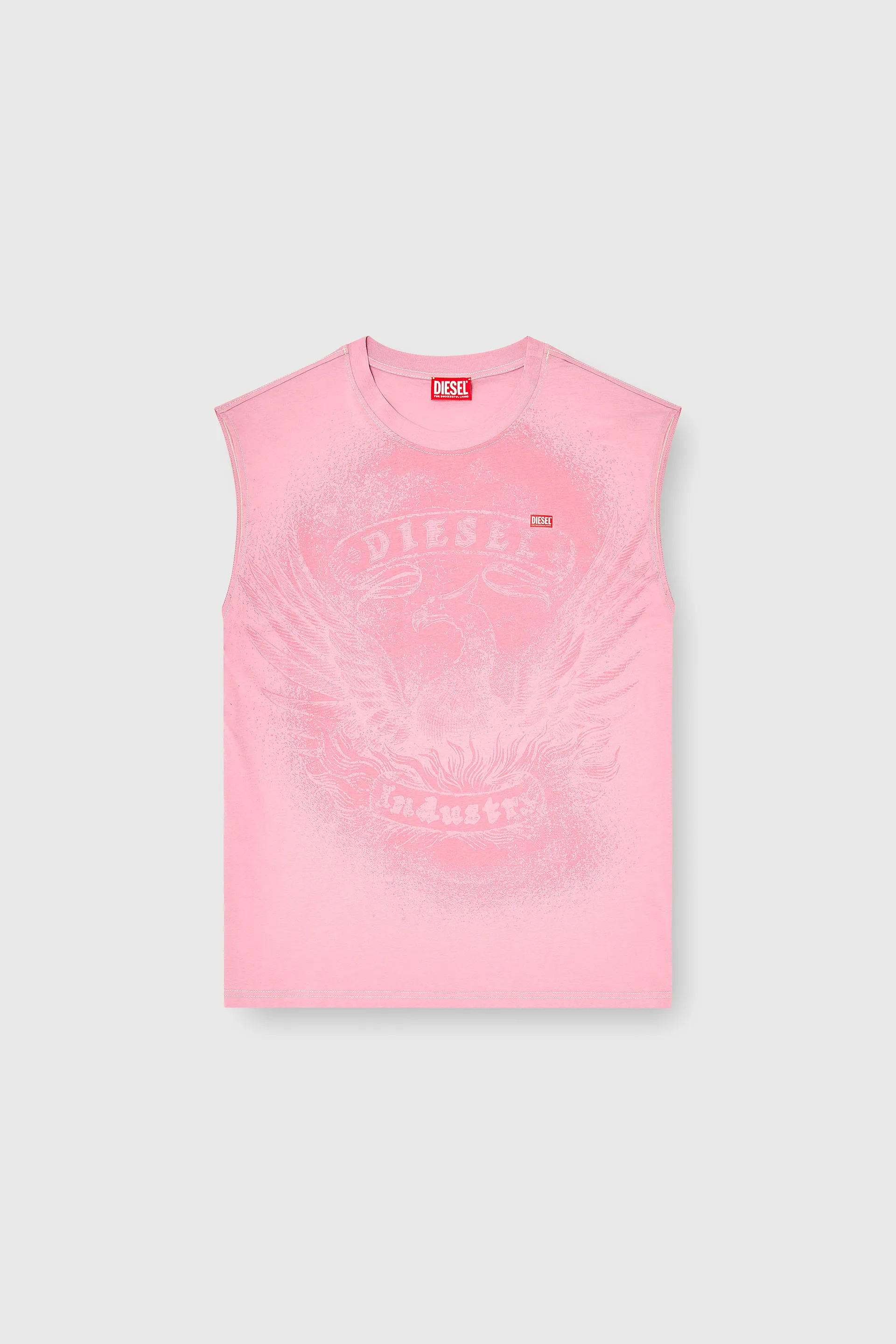 Sleeveless top in cotton with tonal graphic