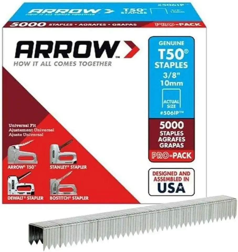 Arrow Fastener 506IP T50 3/8" Flat Crown Heavy Duty Steel Staples | 2 Pro-Pack Bundle | 10000 Total | 5000 Each Box