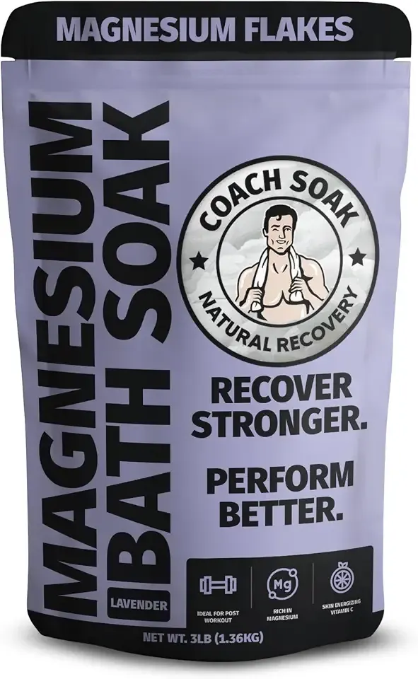 Coach Soak Recovery Bath Soak - Alternative to Epsom Salt Bath Soak - Fast-Absorbing Pure Magnesium Flakes & Dead Sea Salt with 21 Minerals, Bath Salts & Essential Oils - 3 lb, Calming Lavender