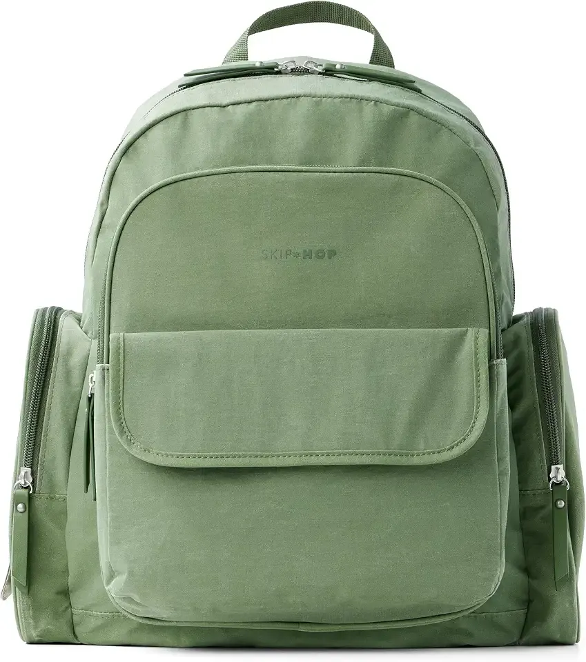 Skip Hop Diaper Bag Backpack with Portable Changing Pad, 9 Total Pockets, Easy-Access Wipes Pocket, Zippered Side Pocket, Luggage Sleeve & Stroller Straps, Fits a 15” Laptop, Luna, Sage