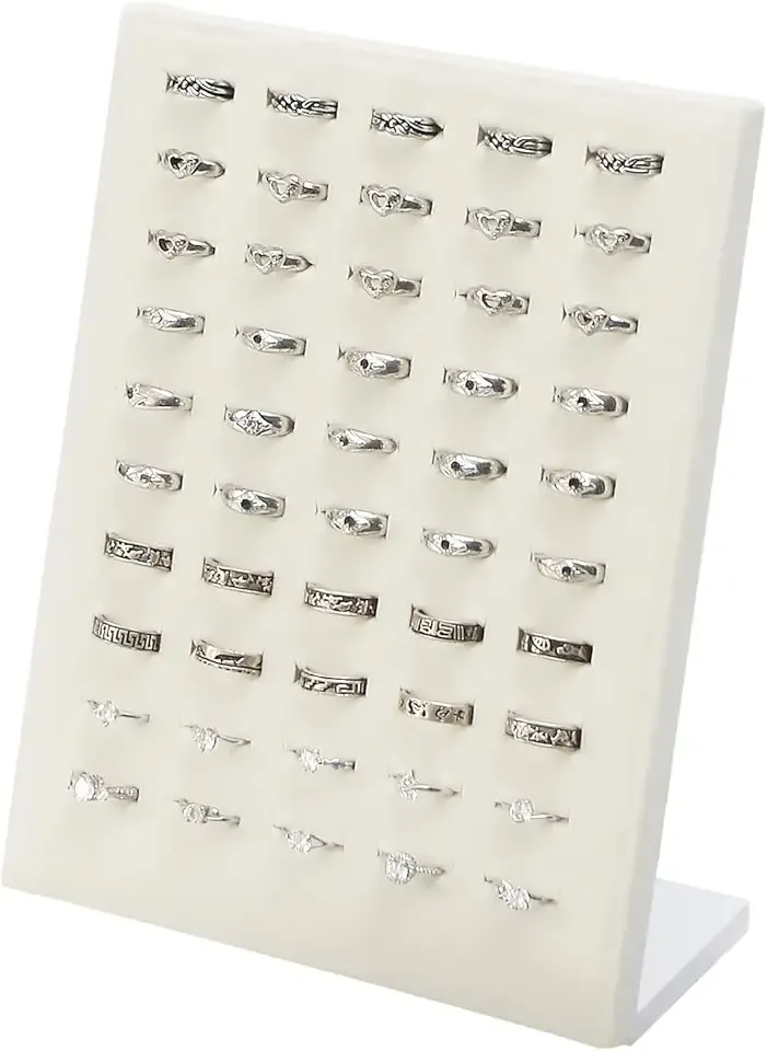 Coward Velvet Ring Holder Stand, 50 Slots Jewelry Ring Display Tray, Jewelry Pad Showcase Organizer for Home or Store Sell Show (Beige Velvet)