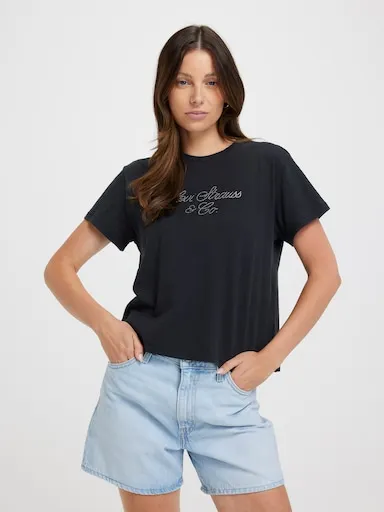 Levi's Graphic Classic Tee In Rhinestone Script Tee Anthracite