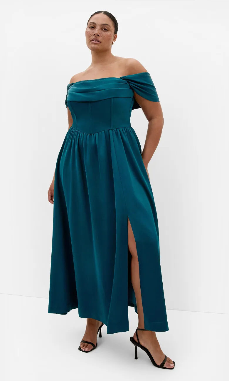 Angel Love Off Shoulder Maxi Dress - emerald
