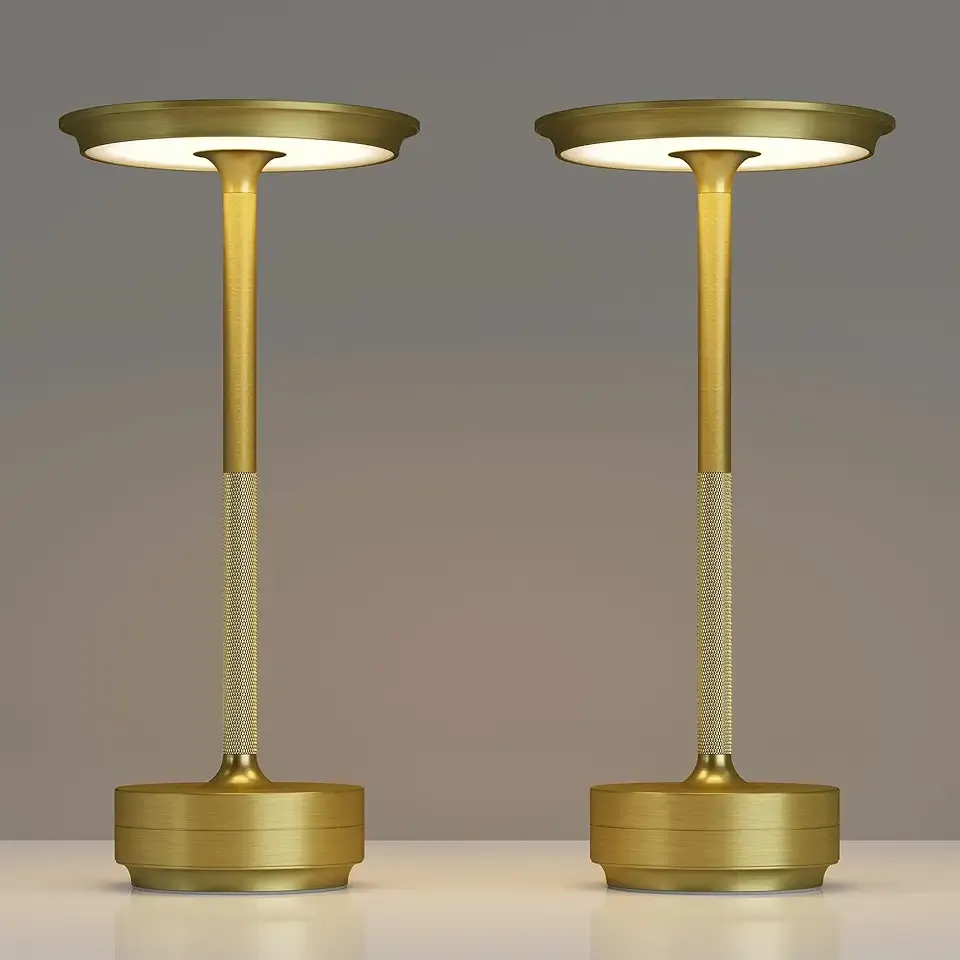 2 Pack Rechargeable Cordless Table Lamps, Portable 5000mAh Battery Table Light, 3 Color Stepless Dimming LED Table Light with Memory Function, for Outdoor/Dinner/Patio/Restaurant.(Gold)