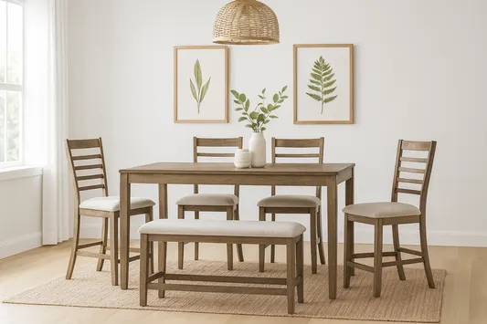 Counter Height Dining Table with 4 Chairs and Bench by Homelegance - Brown/Gray