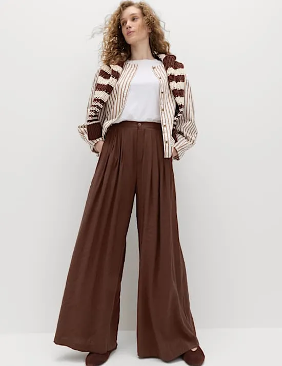 Pleat Front Palazzo Trousers