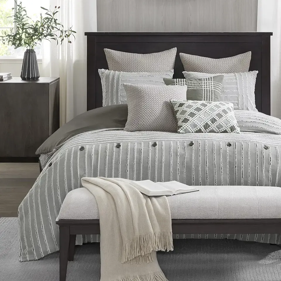 Madison Park Farmhouse Queen Cotton Comforter Set with Removable Cover, 8pc