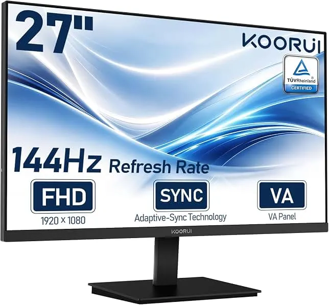 KOORUI 27-inch Computer Monitor, 144Hz FHD VA for Work, Stream & Play | Adaptive Sync, HDR10, 4000:1 Contrast Ratio, 125% sRGB, TÜV E…