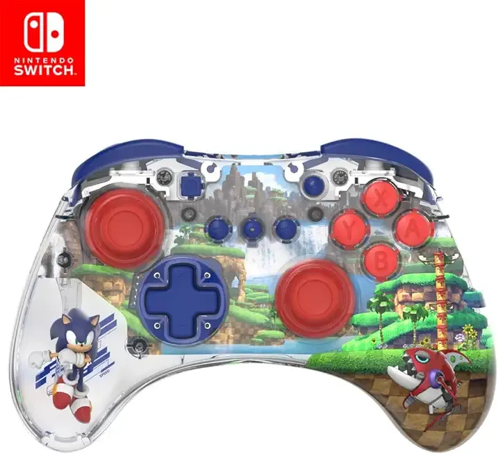 PDP REALMz Wireless Nintendo Switch Pro Controller, Customizable LED, 40 Hour Rechargeable Battery Power, Officially Licensed by Nintendo and SEGA: Sonic Superstars (Sonic Green Hill Zone)