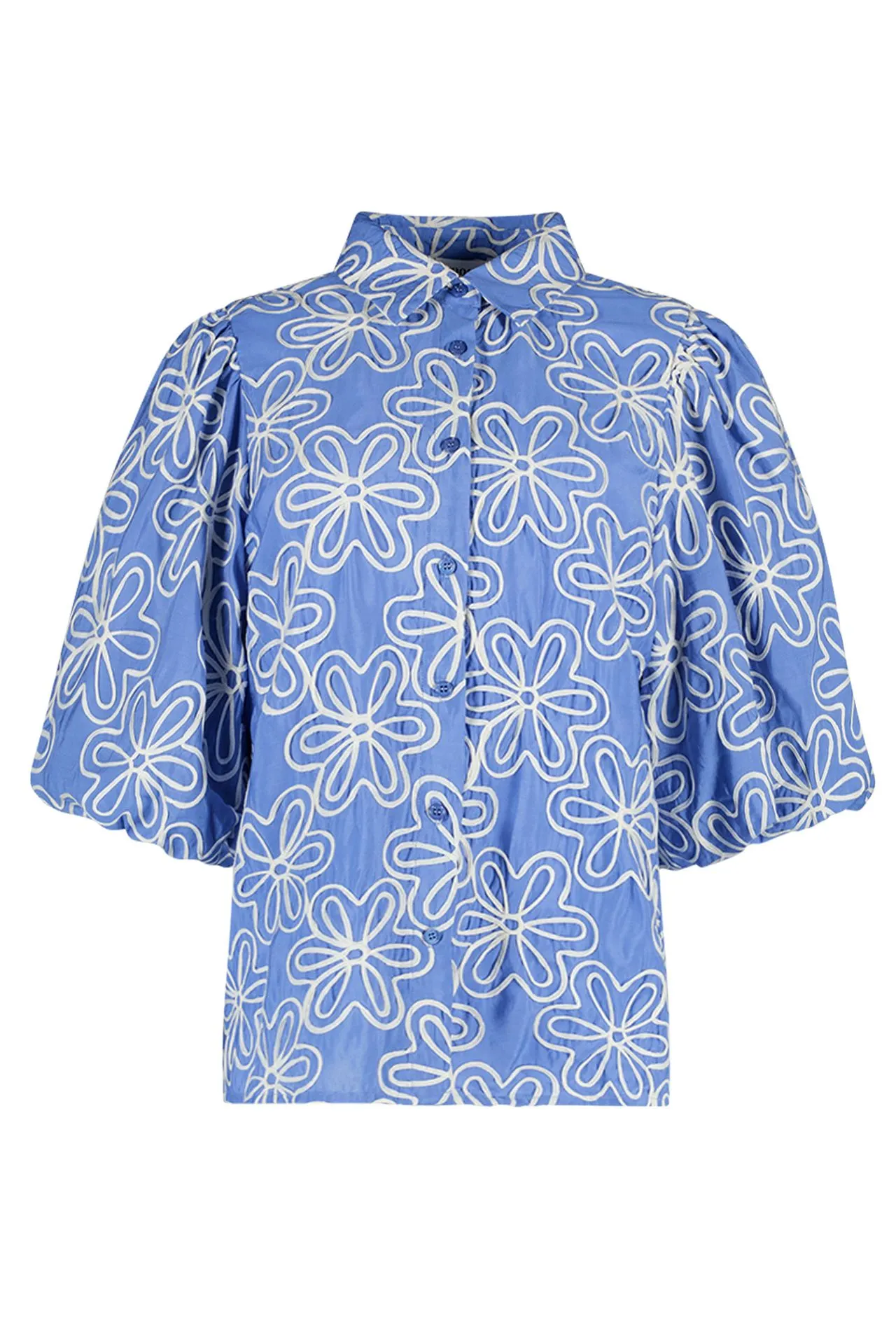 Blauwe blouse met bloemen