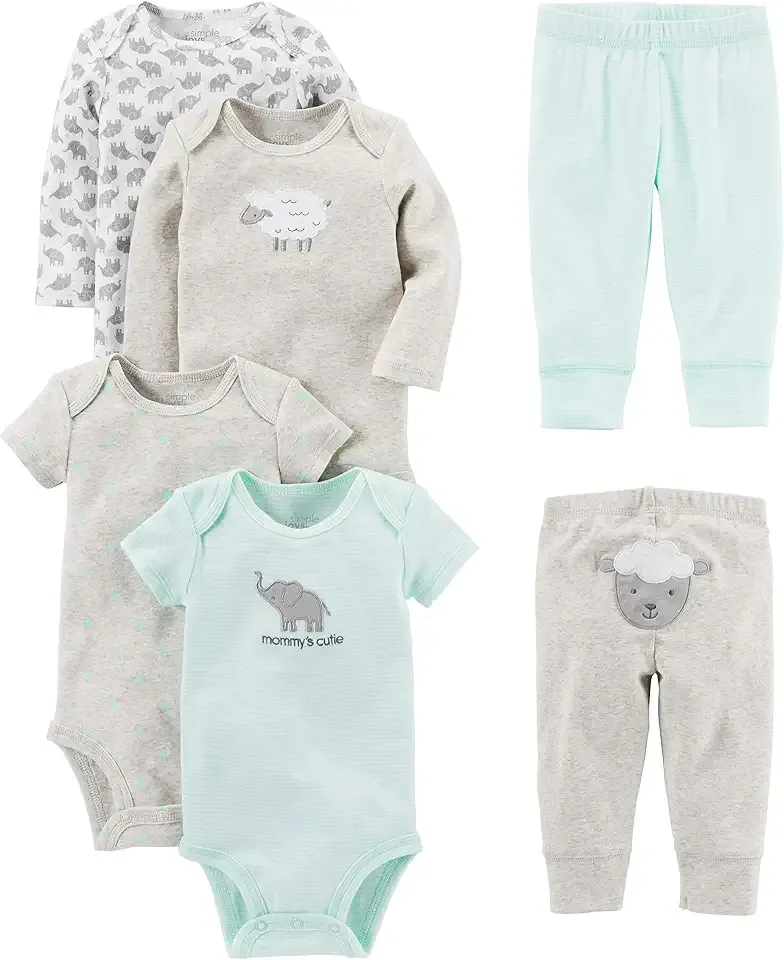 Baby 6-piece Bodysuits (Short and Long Sleeve) and Pants Set