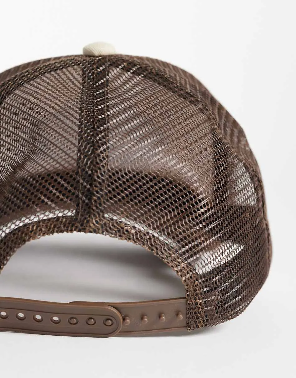 ASOS DESIGN graphic trucker cap in brown