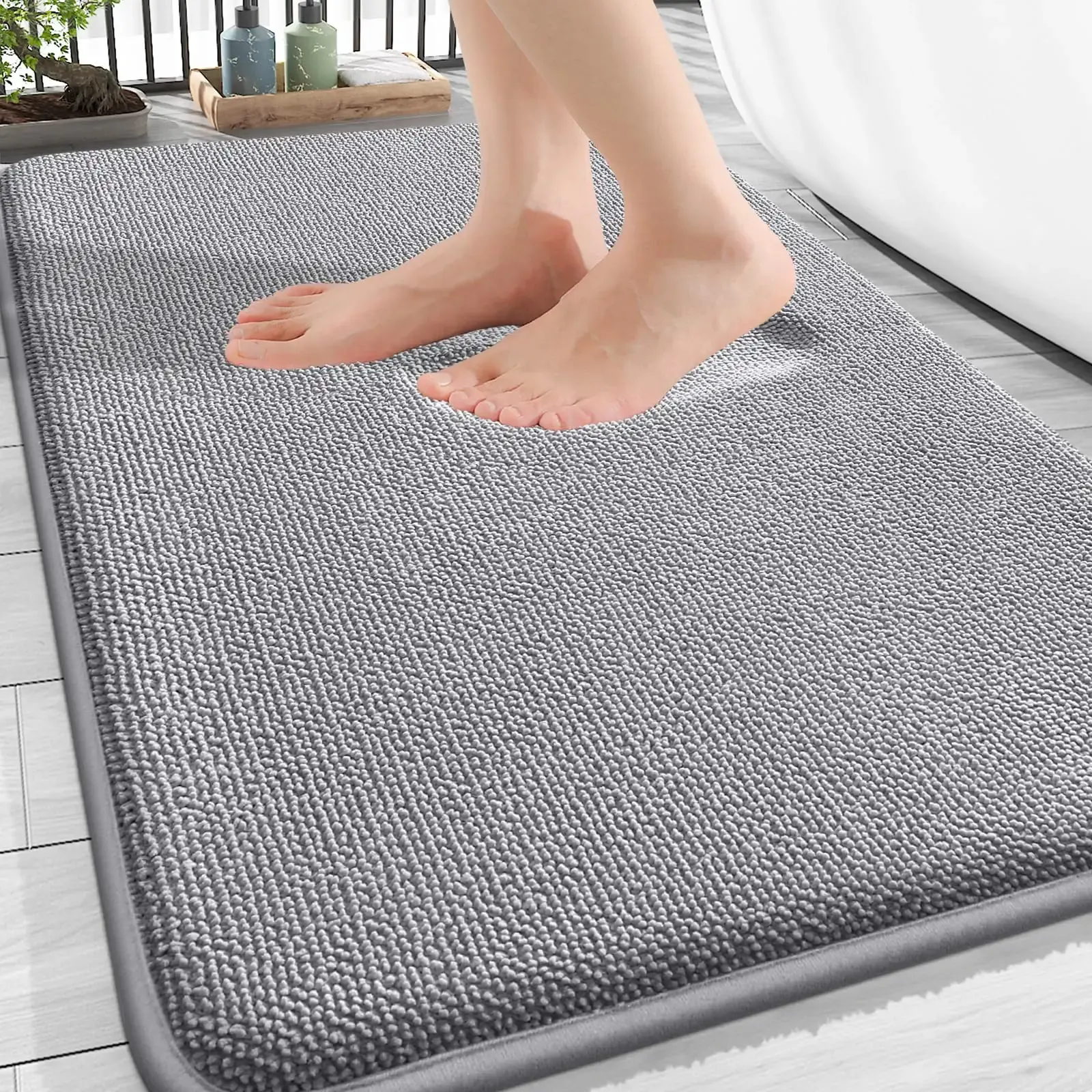 OLANLY Thick Memory Foam Bathroom Rugs 30x20, Soft Absorbent Bath Mat, Grey | Quick Dry Bath Rugs, Non-Slip Carpet, Machine Washable Mats for Bathroom Floor, Tub and Shower, Home Decor Accessories