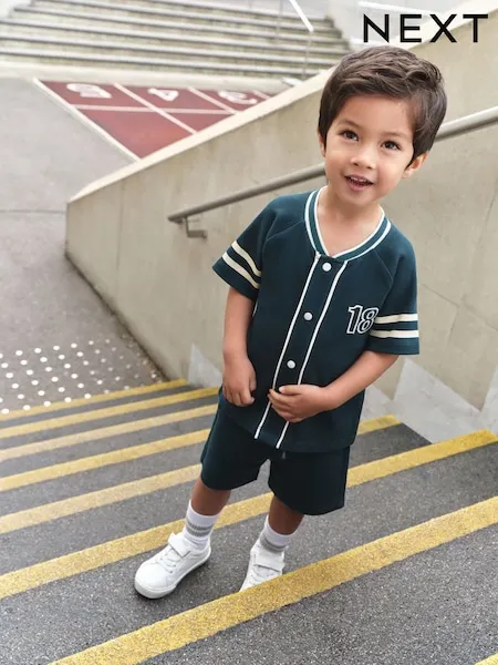 Teal Blue Short Sleeve Varsity Shorts Set (3mths-7yrs)