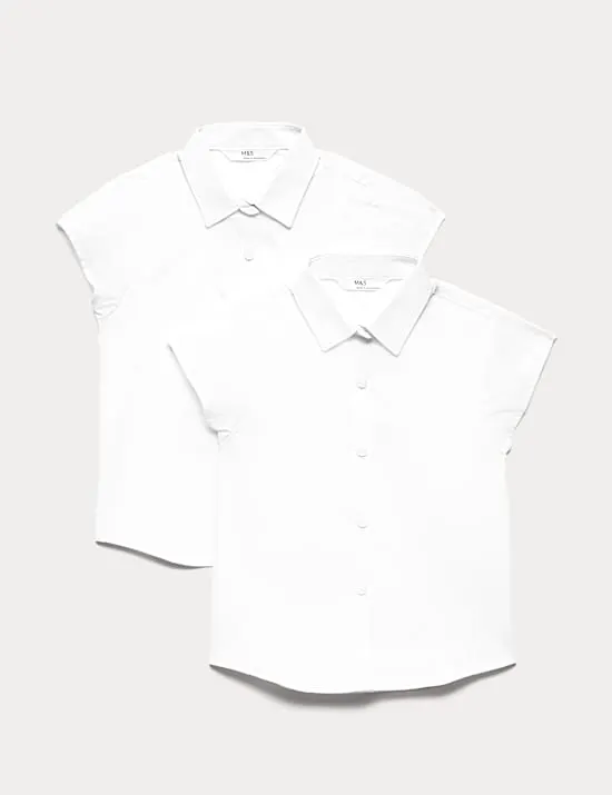 2 Pack Girls' Cap Sleeve Easy Iron School Shirts (2-16 Yrs)
