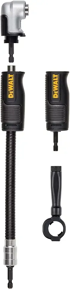 DEWALT FLEXTORQ Right Angle Drill Attachment, 4-in-1 System, 12-Inch Compact, Straight Flexible Shaft 90 Degree Drill Adapter (DWAMRASETFT)